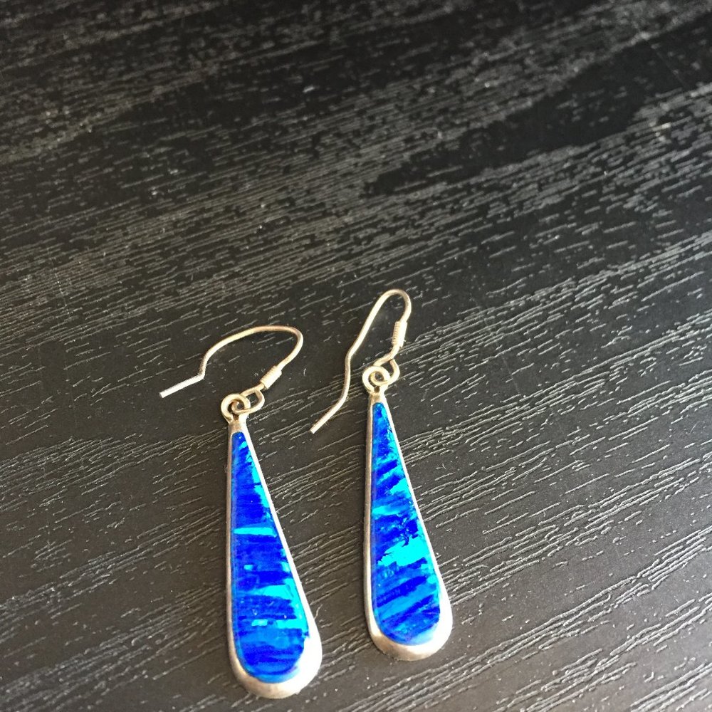 VINTAGE SILVER 925 GEMSTONE DROP EARRINGS